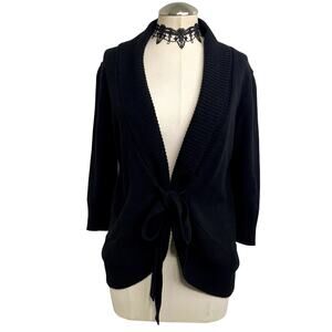 IZ Byer Knit Cardigan Office Siren Tie Corp Goth Cozy 3/4 Sleeve Sweater